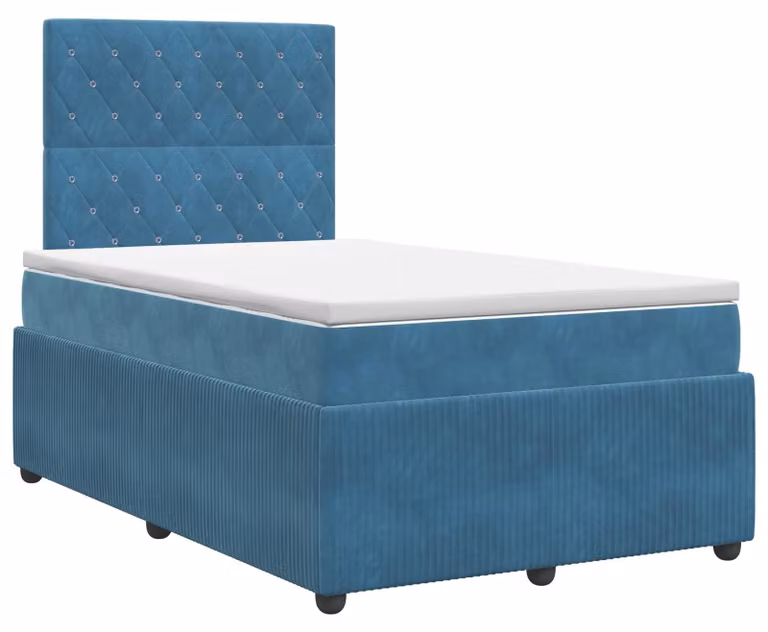 Letto a molle con materasso con testata blu 120 x 190 cm in velluto
