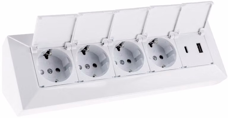 blocco presa a 4 vie USB-A+C bianco 250V~/16A USB 3.1A con alette