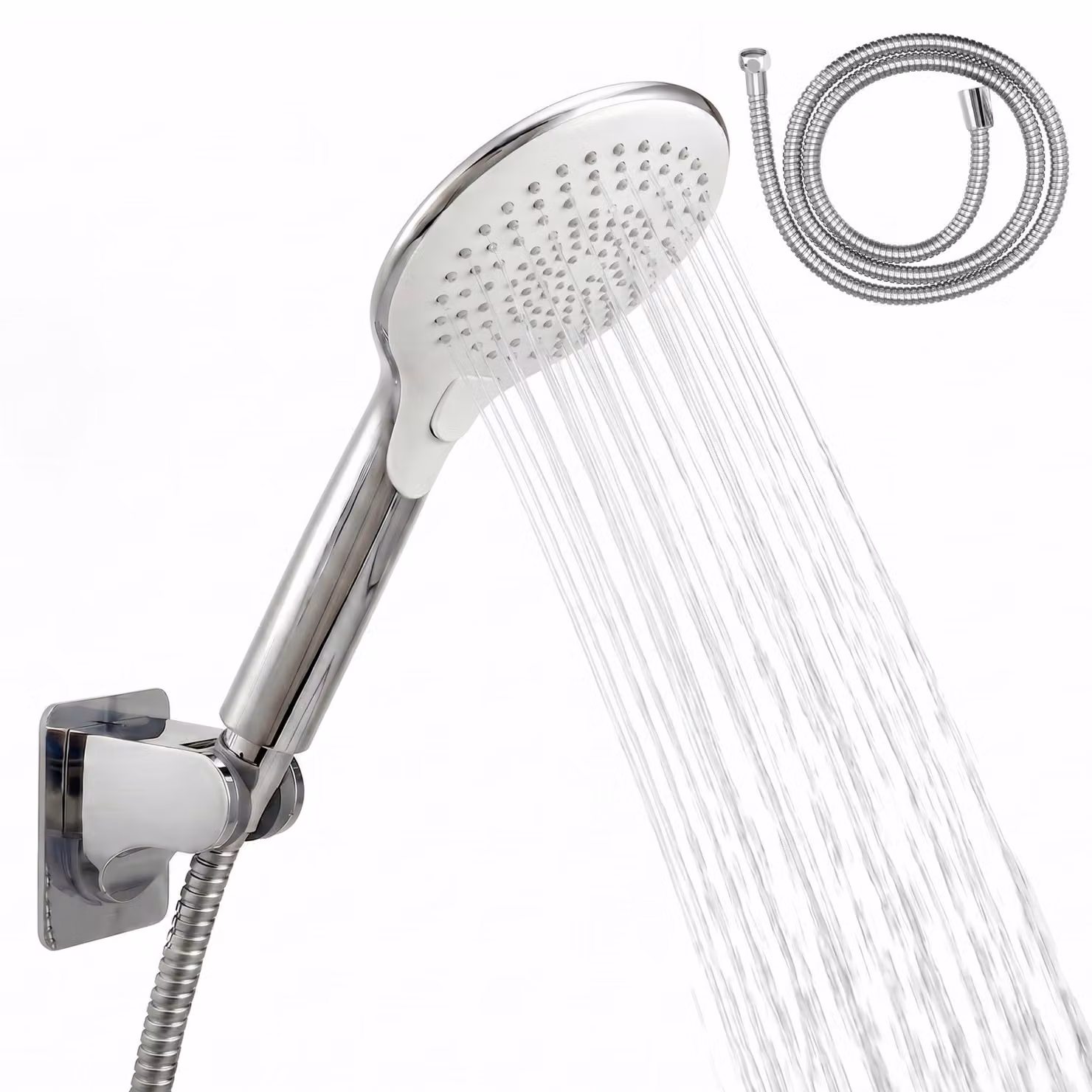 Set di soffioni doccia eluno, completo di tubo flessibile e supporto a parete, colore bianco