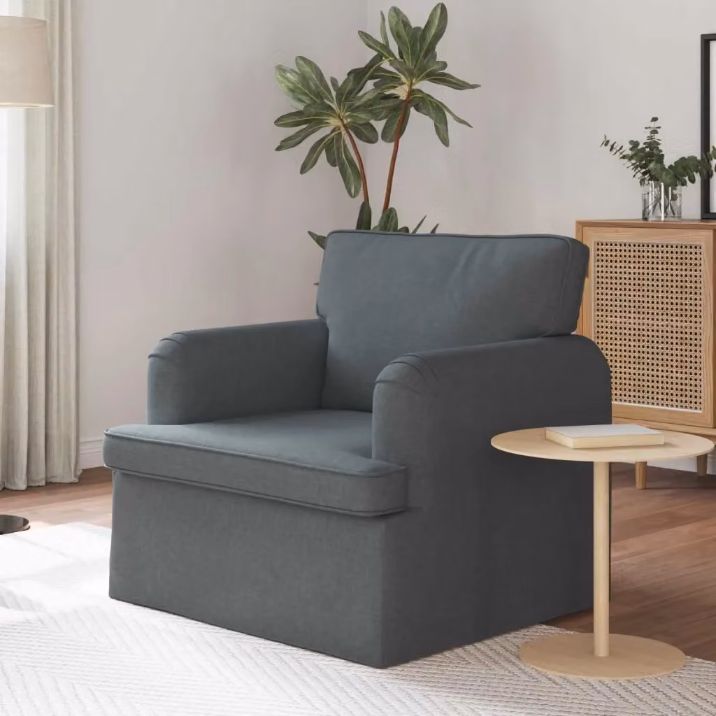 Divano da soggiorno Design In in tessuto grigio con struttura in metallo e coperture rimovibili L: 84 cm, P: 80 cm, H: 85 cm – 2