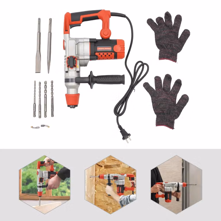 Martello perforatore elettrico - Martello scalpellatore multifunzione - 2200 W - Motore in rame - 6 punte - Set di foratura removibile
