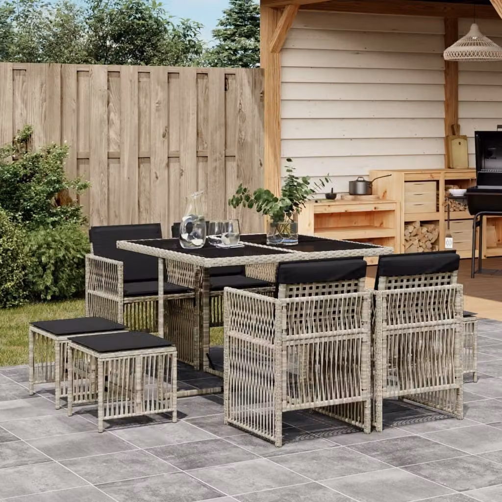 Maison Exclusive - Set Pranzo da Giardino 9pz con Cuscini Grigio Chiaro Polyrattan