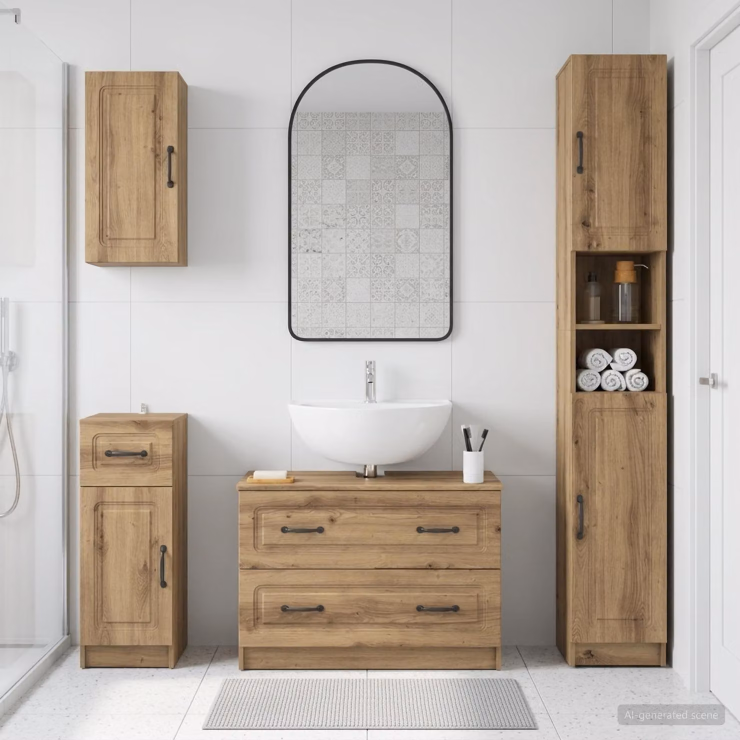 Set di mobili da bagno moderno vidaXL UTRECHT in legno marrone con base lavabo e pensili a muro