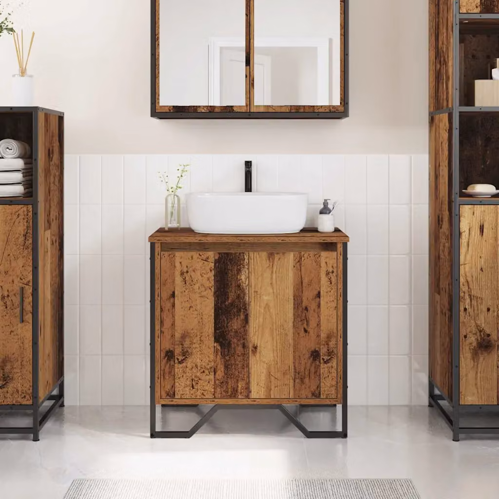 Armadio per lavabo da bagno vidaXL in legno e metallo stile minimalista, marrone e nero, L: 60 cm, P: 35 cm, H: 60 cm