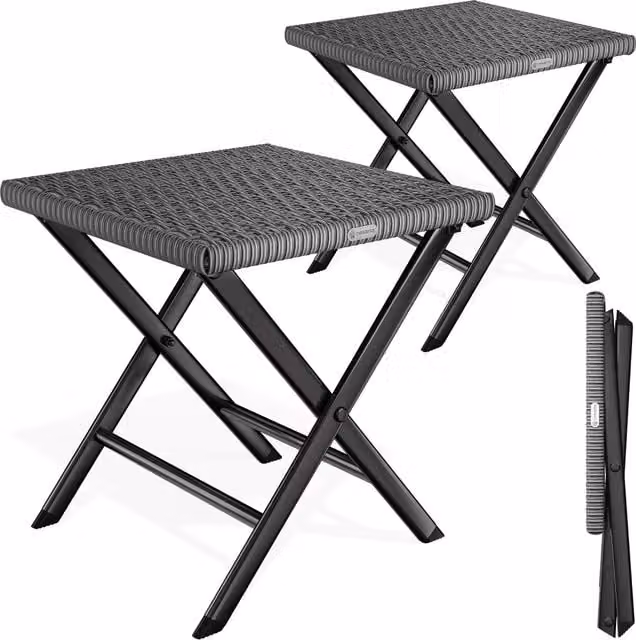 Sgabello pieghevole 3in1 Roma Casaria in polyrattan nero per giardino e terrazzo L: 44 cm, P: 40 cm, H: 44 cm – 1