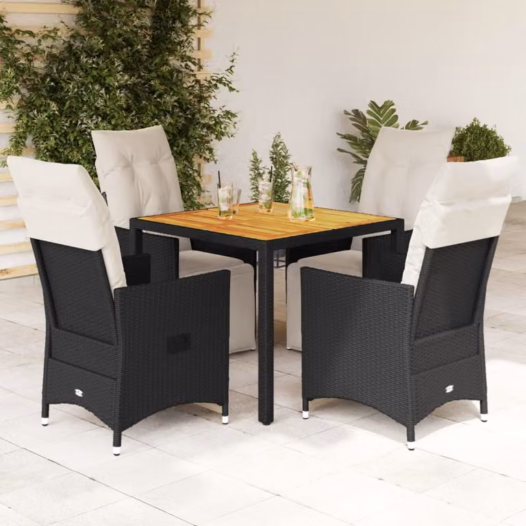 Maison Exclusive - Set da pranzo da giardino 5 pezzi con cuscini in polyrattan nero