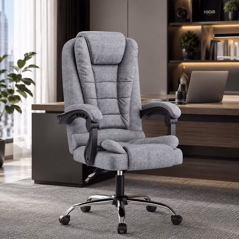 Sedia ergonomica da ufficio, sedia da ufficio con schienale alto, sedia da scrivania in tessuto, reclinabile, colore grigio