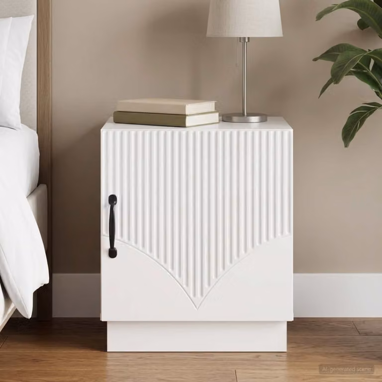vidaXL Comodino Moderno Bianco Lucido in MDF e Metallo L: 43 cm, P: 34,5 cm, H: 47 cm