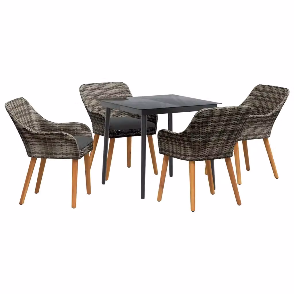 Set da pranzo per giardino e terrazza vidaXL in polyrattan e vetro, 5 pezzi, Grigio – 2