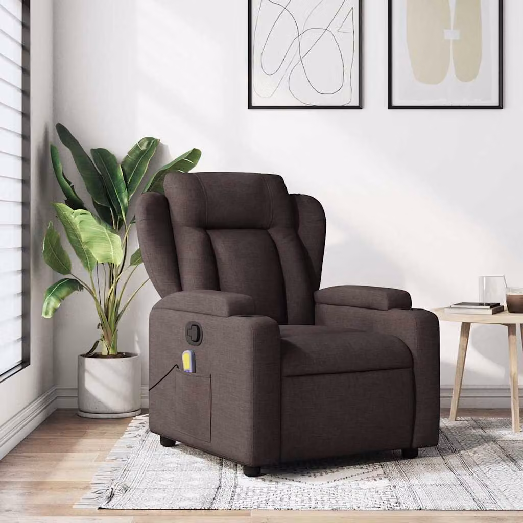 vidaXL Poltrona Reclinabile Relax in Tessuto Marrone con Braccioli e Regolazione Manuale