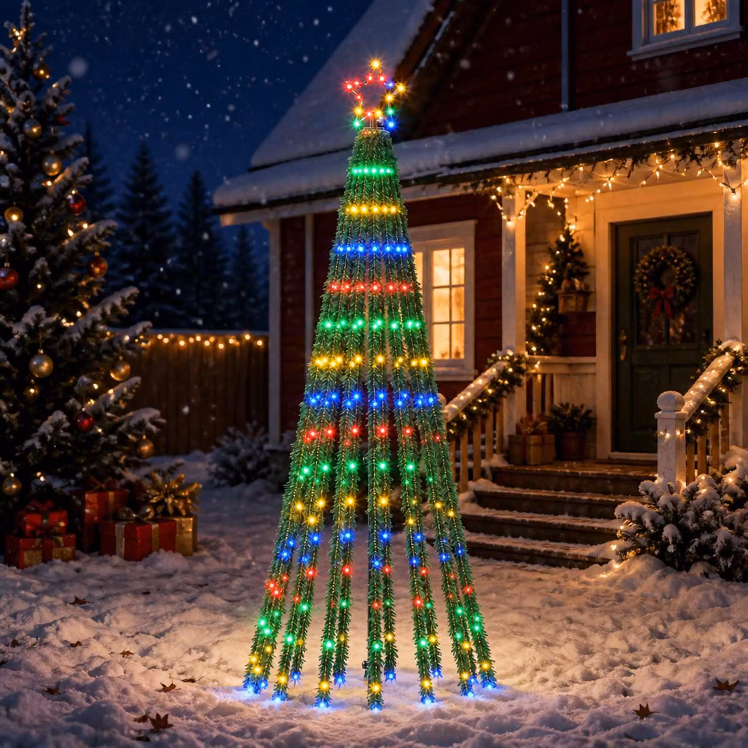 vidaXL Albero di Natale LED 180 cm 255 LED Multicolore Acciaio Nero