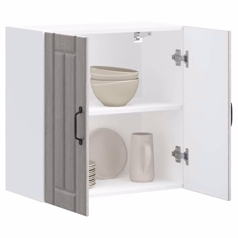 Pensile da cucina moderno vidaXL in legno e vetro con ante in vetro, Grigio, L: 60 cm, H: 31 cm, P: 25 cm