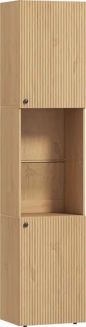 Colonna da Bagno Slim HOMCOM in Rovere con 6 Ripiani, 2 Ante e Scomparti Aperti con Vetro Temperato