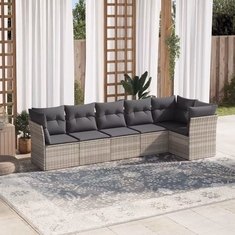 vidaXL Set Divano da Giardino a L in Polyrattan Grigio con Cuscini Imbottiti e Rivestimenti Rimovibili