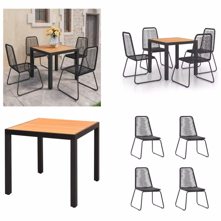 vidaXL Set da pranzo da giardino 5 pezzi in PVC rattan nero e marrone - Set di mobili da giardino - Set di mobili da giardino - Tavolo e sedie da giardino - Tavoli e sedie da giardino