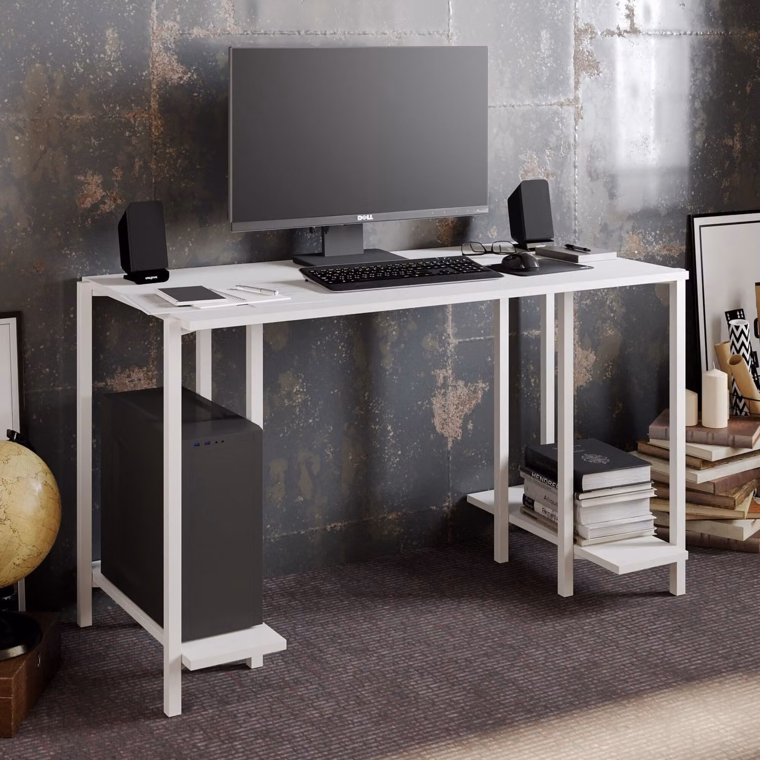 Skye Decor, Reader - Bianco, Scrivania, Bianco, 100% PANNELLI DI PARTICELLE RIVESTITI IN MELAMMINA, 125 x 60 x 73,8 cm