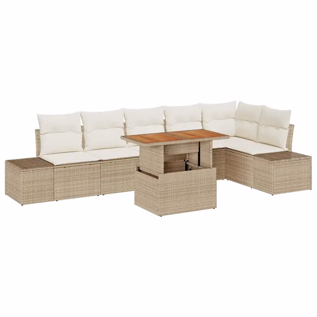 Set Divano da Giardino vidaXL 7 Pezzi in Poly Rattan Beige con Cuscini e Struttura in Metallo – 2