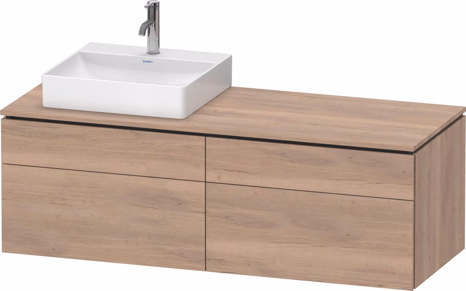 Duravit L-Cube Meuble sous-lavabo en console suspendu, avec plan de toilette en console, 4 tiroirs, vasque à gauche, 1420x482x550mm, LC4870L55550000, LC4870L55550000