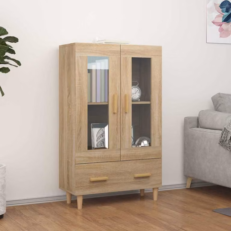 Credenza moderna vidaXL in legno multistrato color rovere Sonoma con dettagli in vetro, L 70 cm x P 31 cm x H 115 cm
