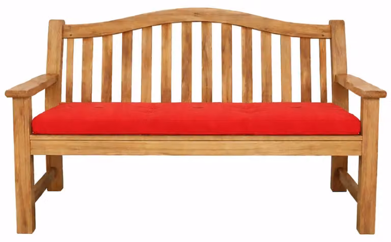 Panca in legno di teak, particolarmente robusta, modello Catania, 150 cm + cuscino seduta rosso