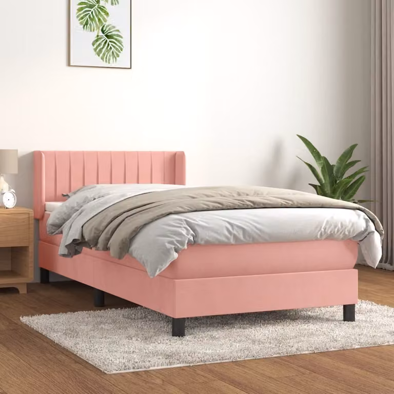 The Living Store Letto a molle con materasso rosa 90x190 cm in velluto