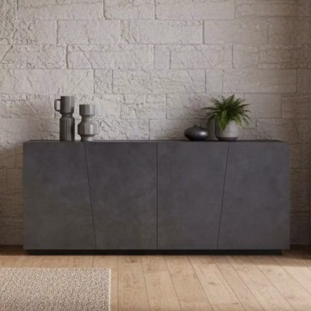 Credenza moderna Apollo DMORA in legno Grigio Ardesia per soggiorno e cucina L: 200 cm, P: 43 cm, H: 86 cm