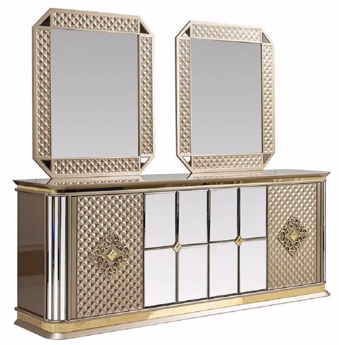 Casa Padrino Set di mobili Art Deco Beige / Oro - 1 credenza e 2 specchi - Nobile & Magnifico