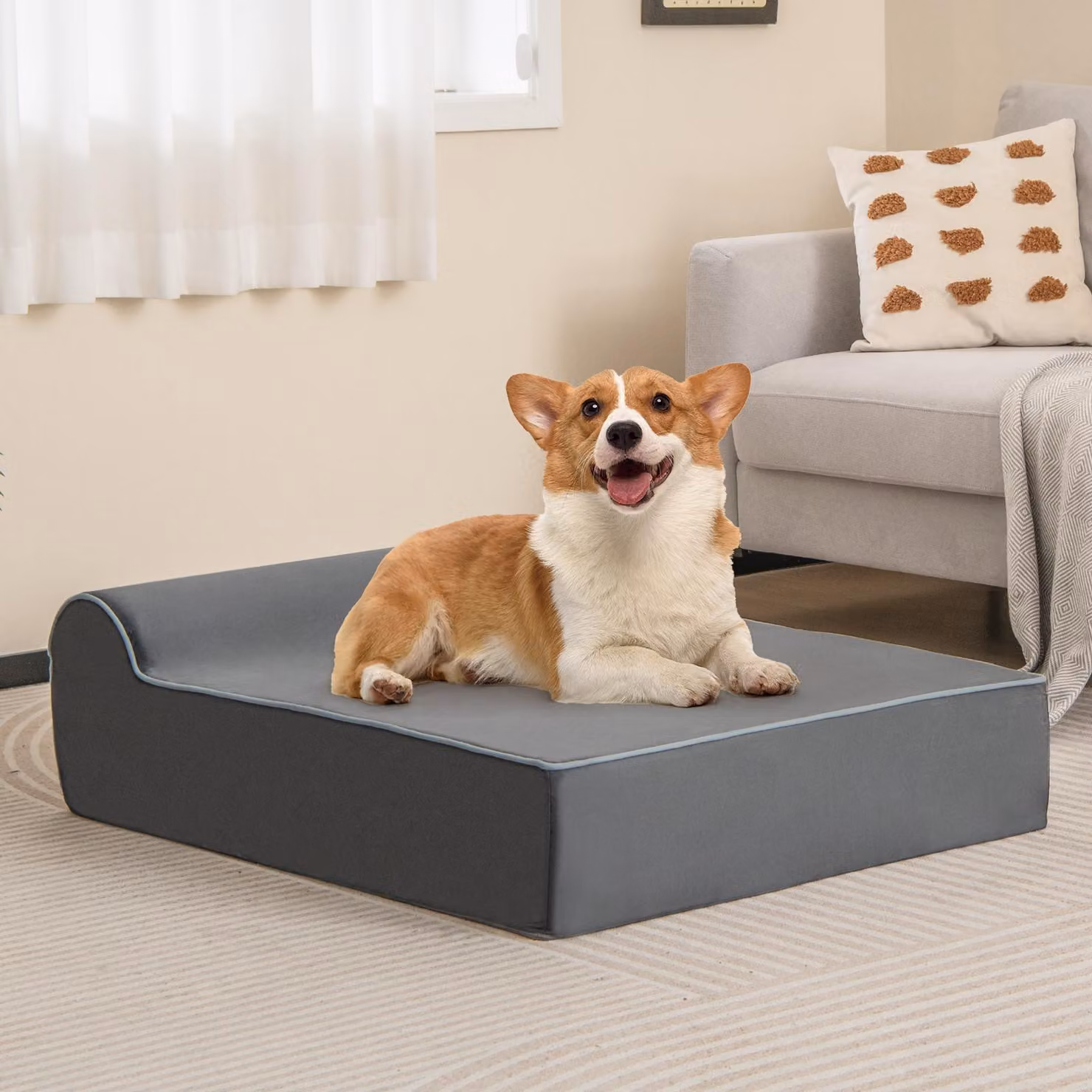 COSTWAY 100x81x20 cm Letto ortopedico per cani, divano per cani con bordo, in memory foam, lavabile e antiscivolo, per cani letto per gatti divano per gatti da interno grigio