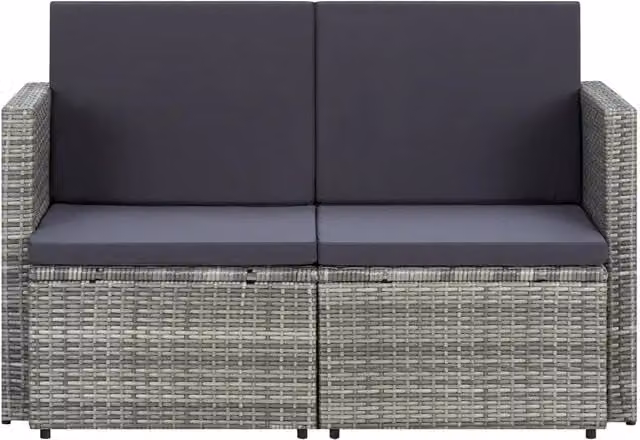Divano da Giardino a 2 Posti vidaXL in Polyrattan Grigio con Cuscini Imbottiti e Coperture Rimovibili L: 118 cm, P: 65 cm, H: 74 cm – 1