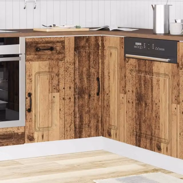 Armoire d'angle de cuisine Kalmar vieux bois bois d'ingénierie