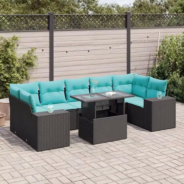 Set Divani da Giardino con Cuscini 8 pz Nero Polyrattan Acacia 3326758