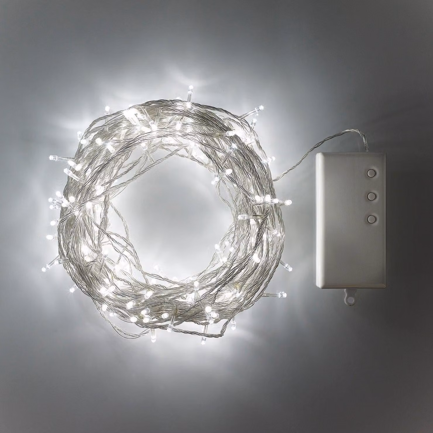 Catena luminosa a LED, 200 LED bianchi freddi, 19,9 metri, alimentata a batteria