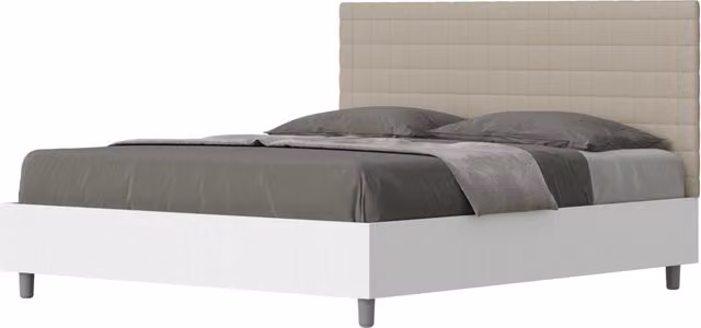 Letto Matrimoniale con Contenitore a Alzata Giordanoshop, Struttura Bianco Frassico e Testata in Similpelle Beige, L/P: 160 x 200 cm – 1