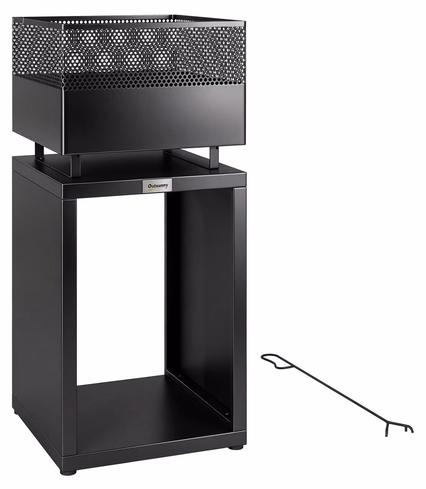 Braciere con deposito per legna e griglia per carbone | Colore: Nero | Dimensioni: 39x39x87 cm