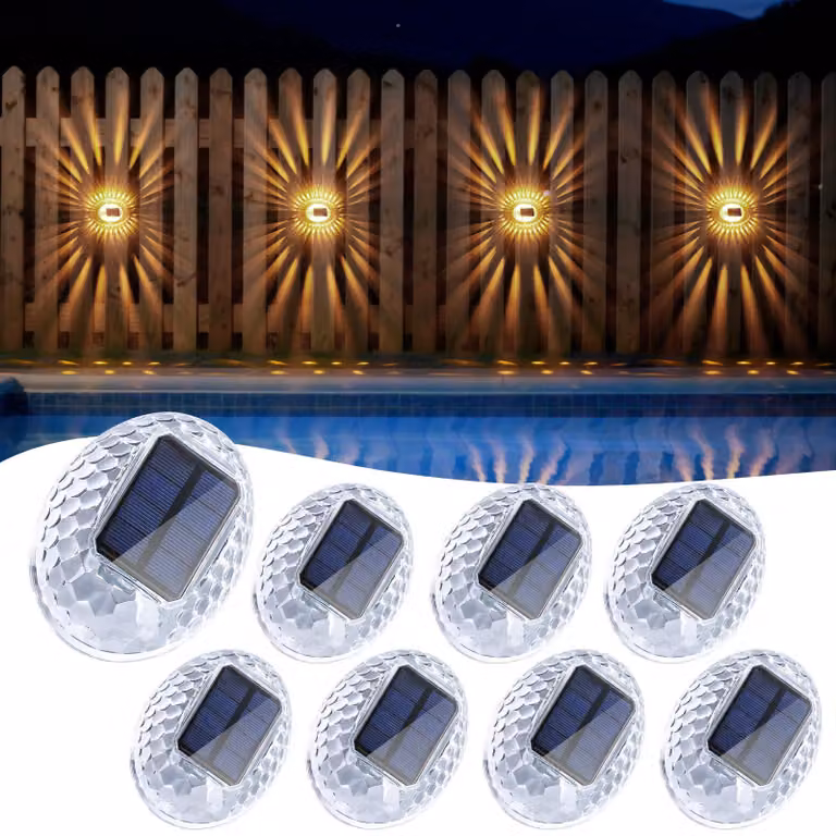 Set di 8 luci solari, con illuminazione a 360°, traslucide, grado di protezione IP65, luce bianco caldo