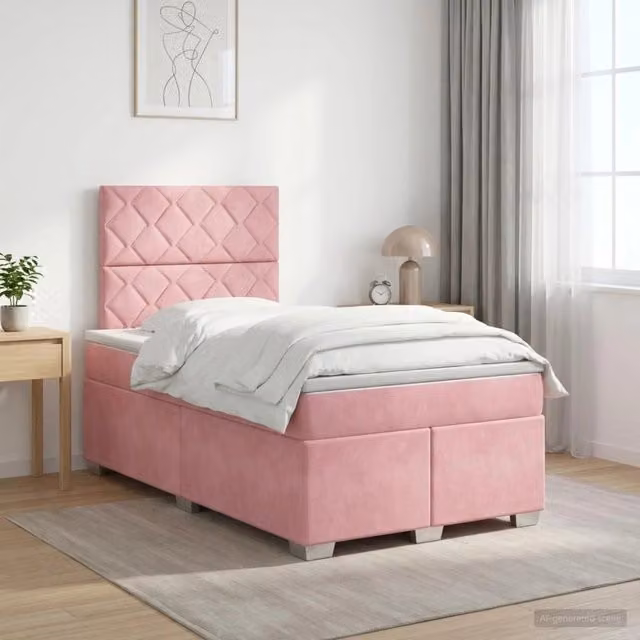 Letto box spring con materasso vidaXL in velluto rosa e bianco L/P/H: 200 x 120 x 140,5 cm – 1