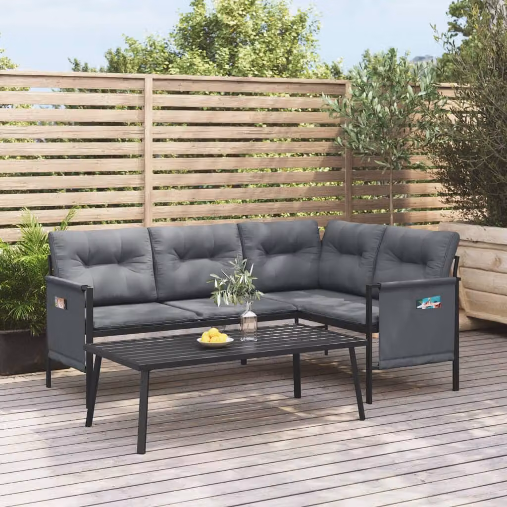 Set Salotto da Giardino vidaXL a Forma di L con Divano Angolare e Tavolino, Acciaio Antracite e Tessilene con Cuscini Inclusi