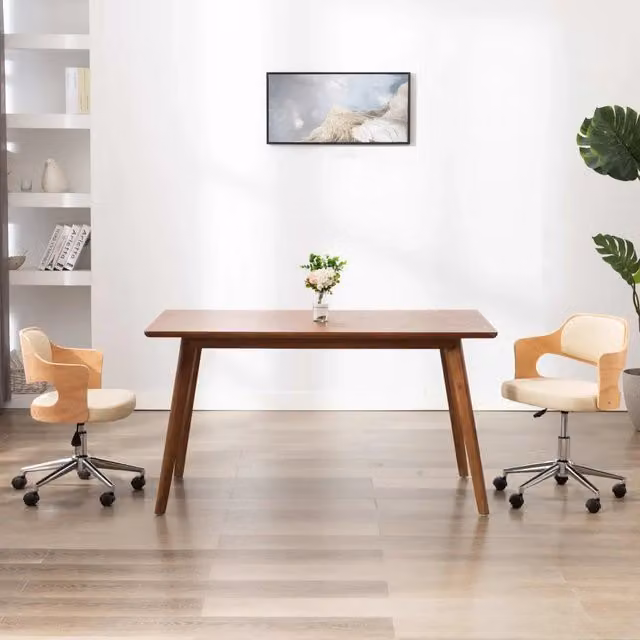 Sedia da Pranzo Girevole vidaXL in Similpelle Beige con Struttura in Legno e Metallo, Altezza Regolabile