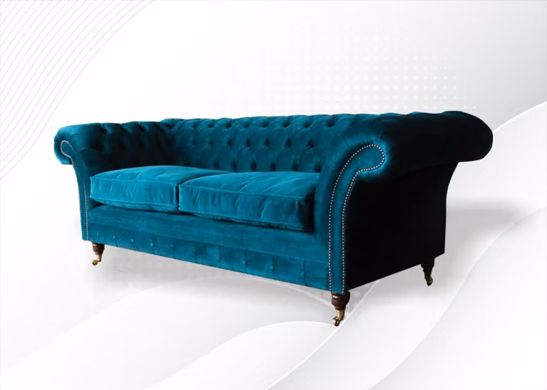 Gemütliche Sofa Couch Chesterfield Grüne Textil Couchen Polster Dreisitzer