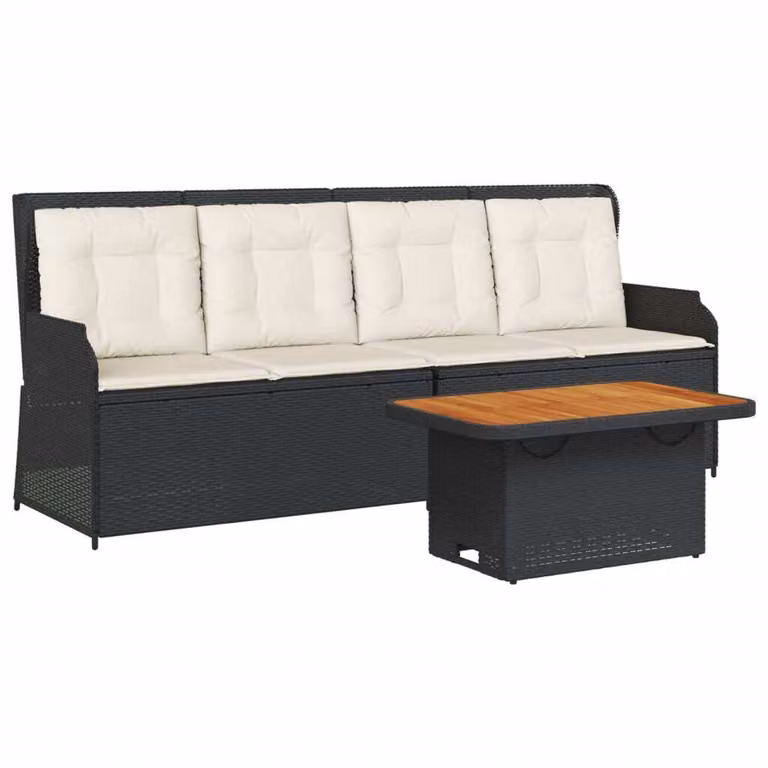 Set Divani da Giardino 3 pz con Cuscini Nero in Polyrattan