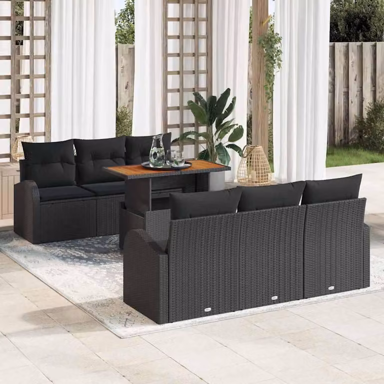 Maison Exclusive - Set da giardino composto da 7 pezzi, divano, in rattan sintetico nero