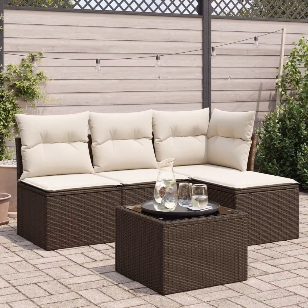 Maison Exclusive - Set Divano da Giardino 5 pz con Cuscini Marrone in Polyrattan