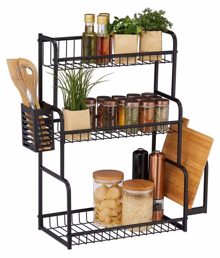 Set di erbe aromatiche per il piano di lavoro, scaffale a 3 livelli con supporto per tagliere