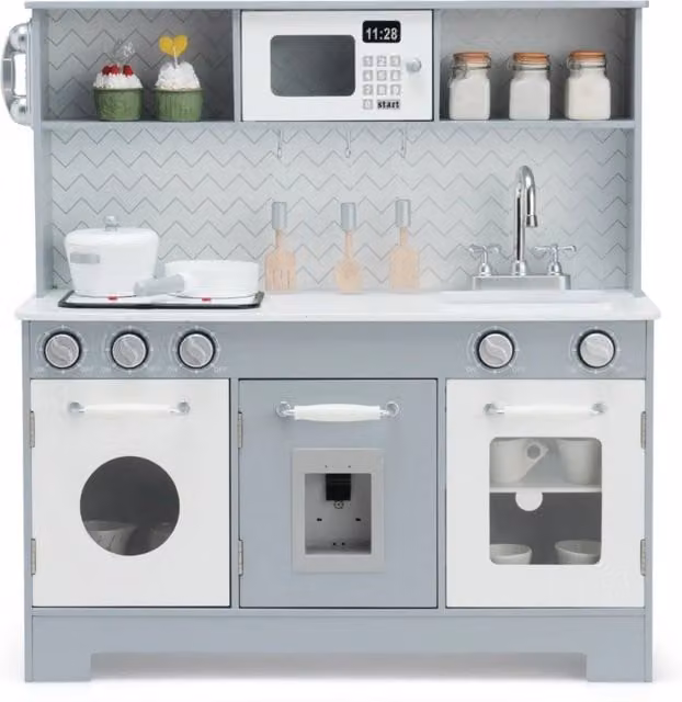 Cucina giocattolo per bambini in stile moderno con effetti sonori e luminosi, grigio e bianco, L/P/H: 76 x 28 x 80 cm