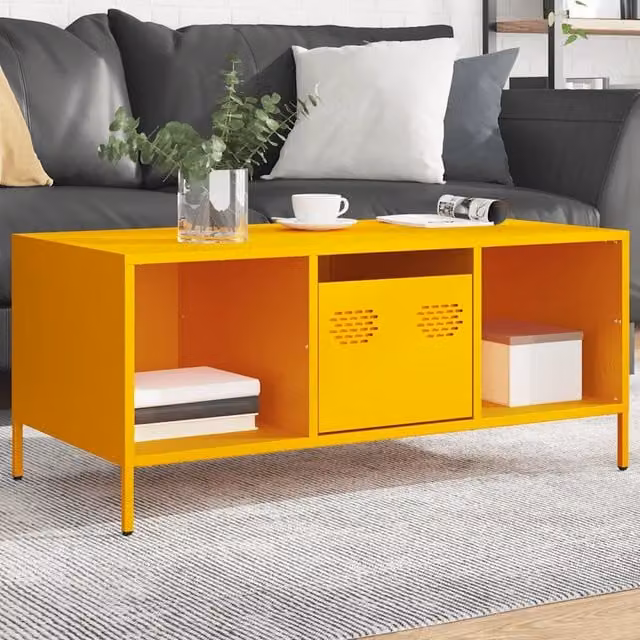 Tavolino rettangolare vidaXL in metallo giallo lucido L: 101,5 cm, P: 50 cm, H: 43,5 cm – 1