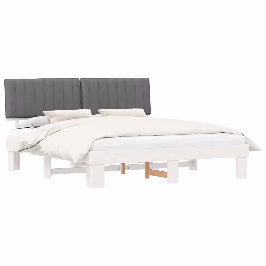Letto con Testiera Rivestita vidaXL in Legno di Pino e Tessuto Grigio L/P/H: 180 x 200 x 105 cm – 2