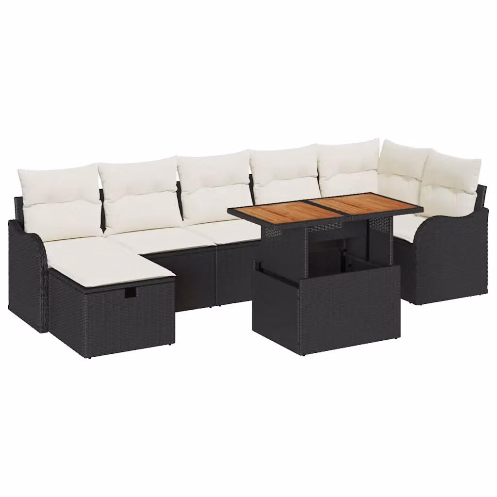 Set Divano da Giardino Moderno vidaXL in Rattan Nero con Cuscini e Funzione Archiviazione 8 Pezzi – 2