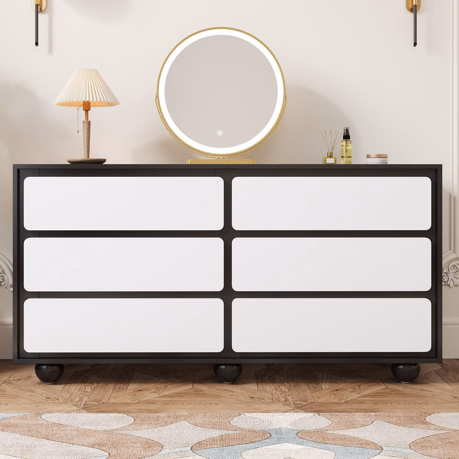 Comò moderno con sei cassetti GL Store, colore nero, L 140 cm x P 38 cm x H 74,5 cm – 2