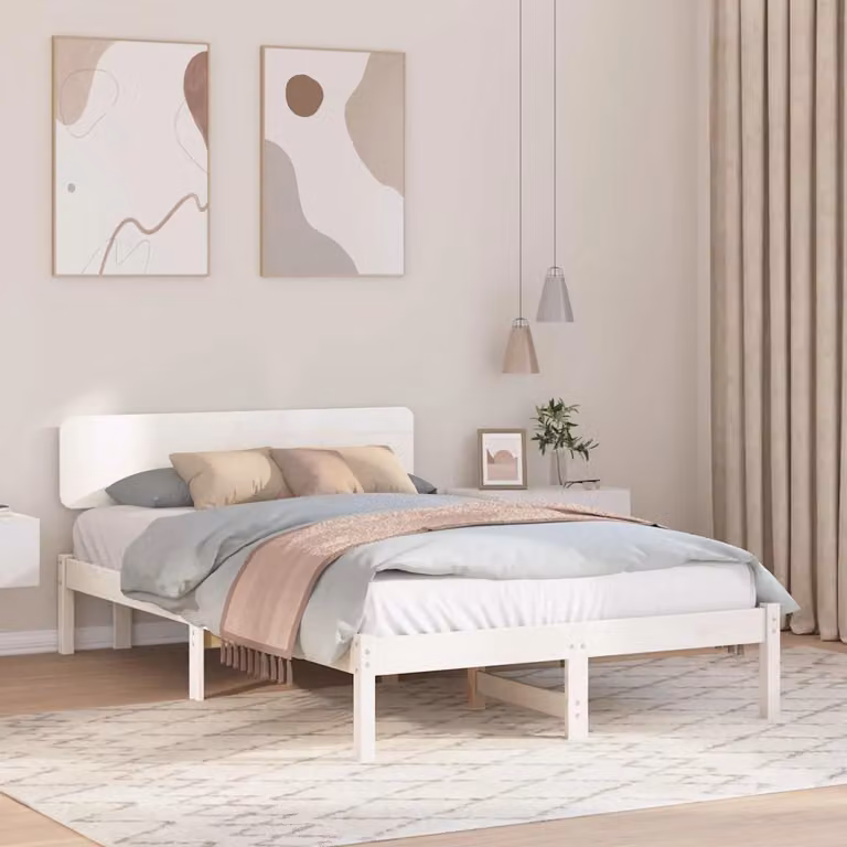 Struttura del letto vidaXL in pino massello bianco, dimensioni 140 x 190 cm