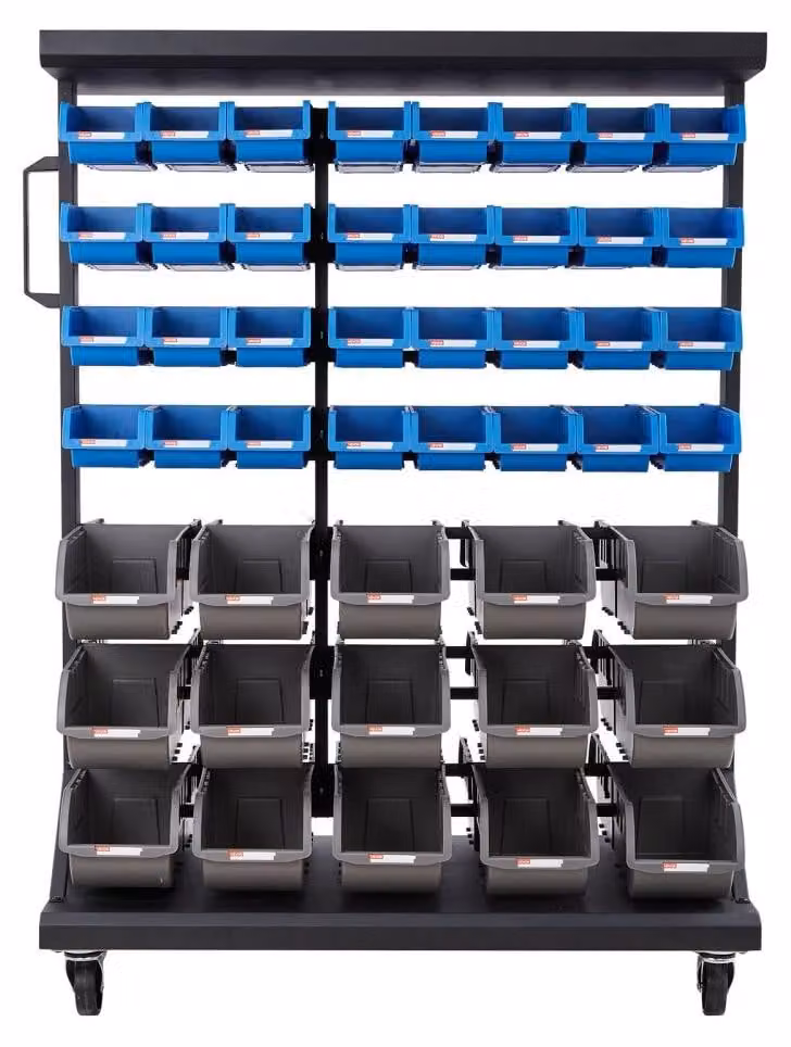 Scaffale portatile a 7 ripiani - 94 contenitori - 900x500x1245 mm - Metallo e plastica